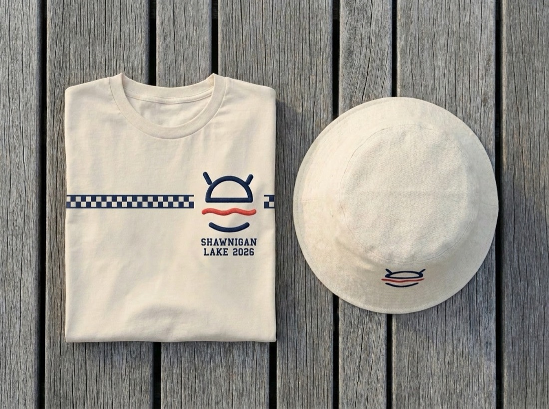 The Float tee and bucket hat laid out on the dock